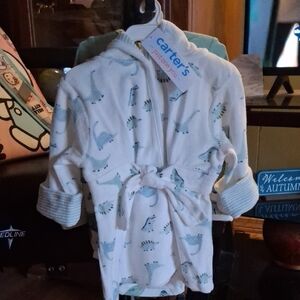 Carter's White and Blue Dinosaur Print Kids Robe